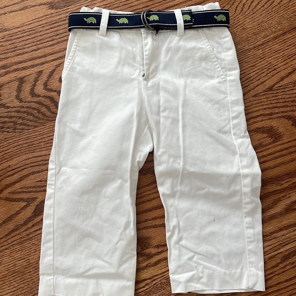 Janie and Jack Boys White Chinos with Turtle Belt